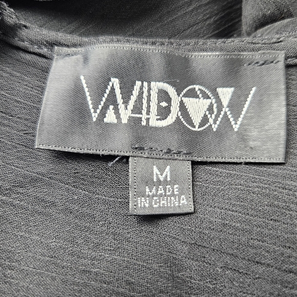 WIDOW Dolls Kill Black Gothic Layered Lace Asymmetric V-Neck Puff Sleeve Dress - Picture 9 of 9